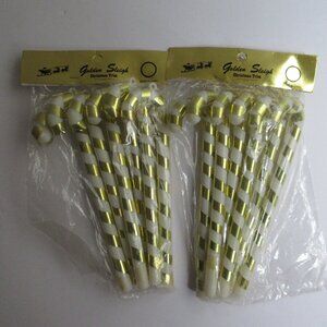 12 Blow Mold 7" Candy Cane Ornaments White & Gold Vintage Golden Sleigh NIP